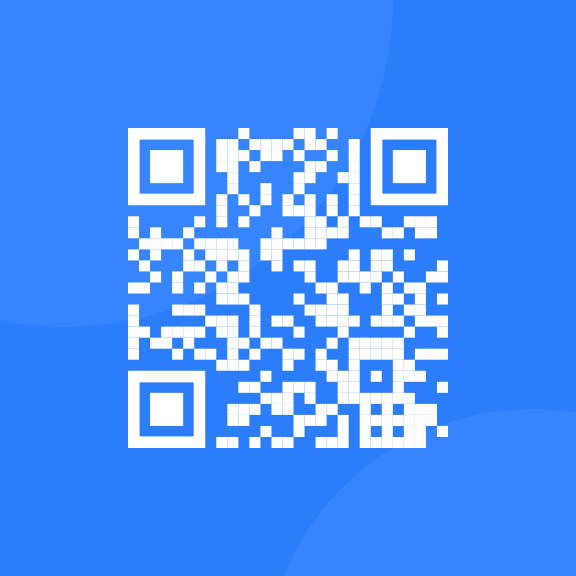 QR Code Card with a blue background and a QR code